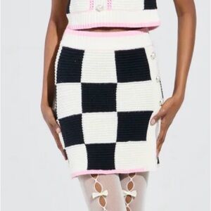 AKIRA Size Small High Spirits Knit Black White Checkered Mini Skirt NEW